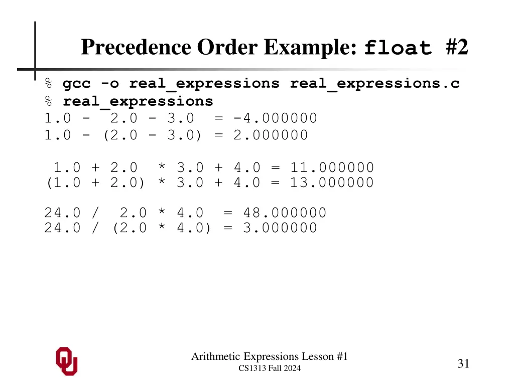 precedence order example float 2