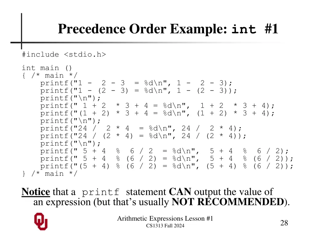 precedence order example int 1