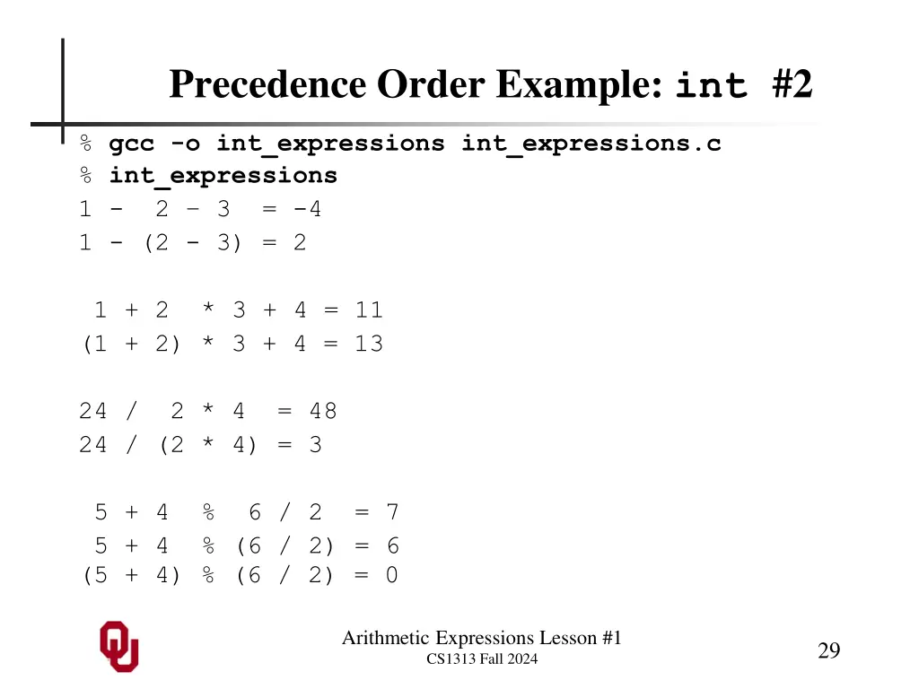 precedence order example int 2