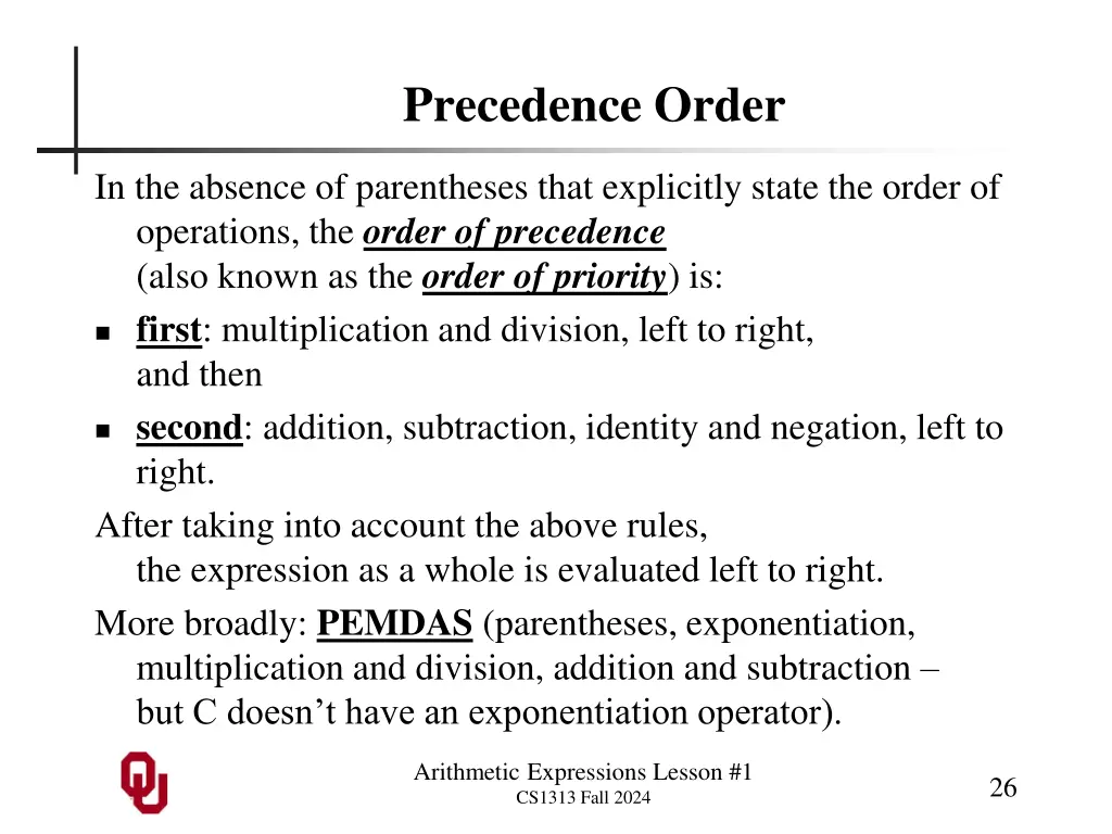 precedence order