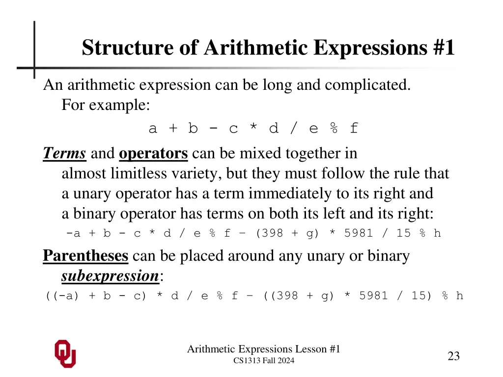 structure of arithmetic expressions 1