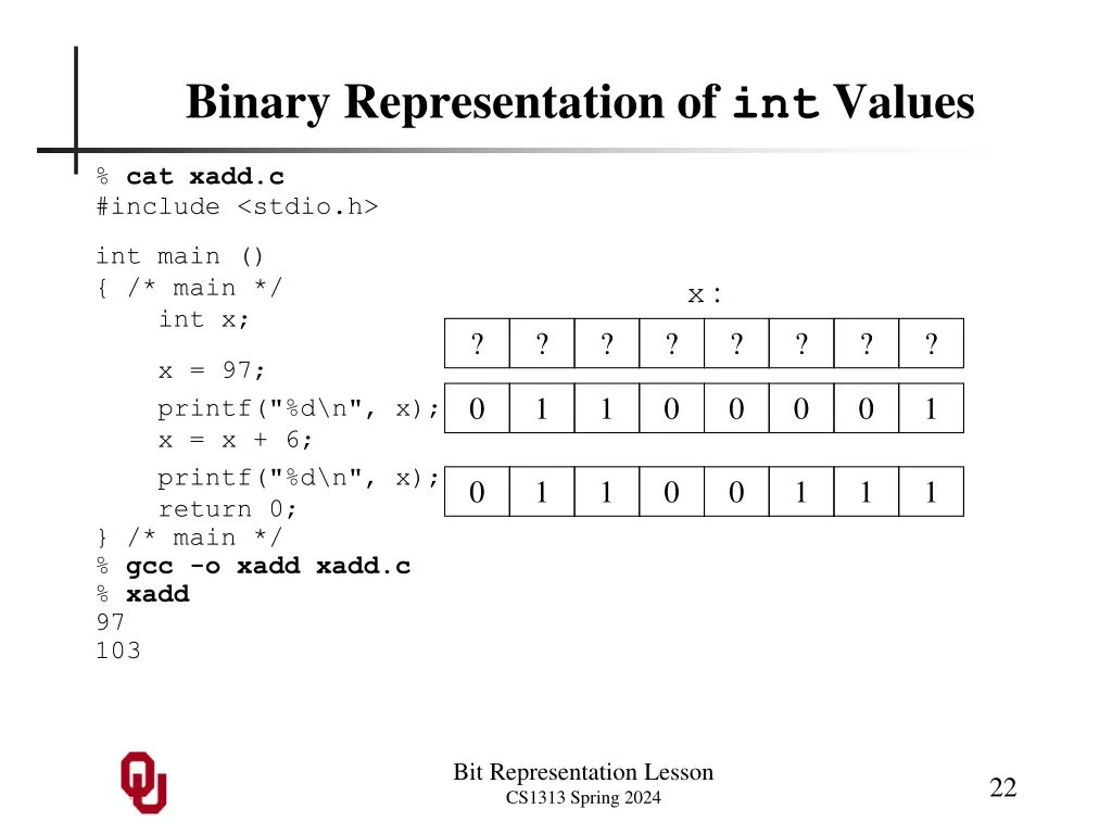 binary representation of int values