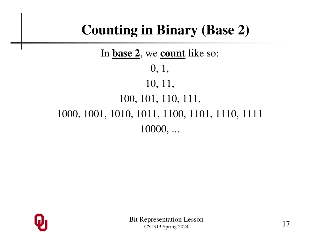 counting in binary base 2