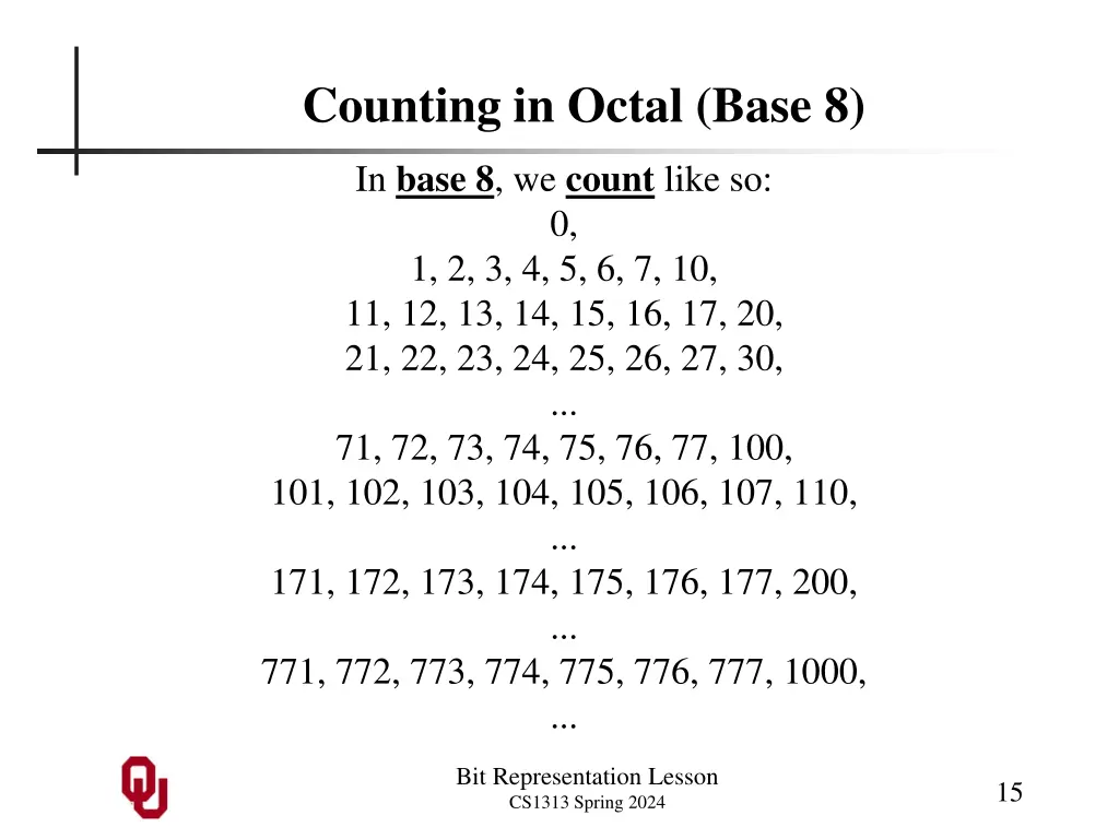 counting in octal base 8