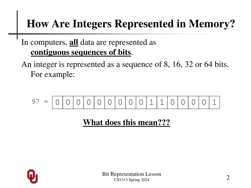 how are integers represented in memory