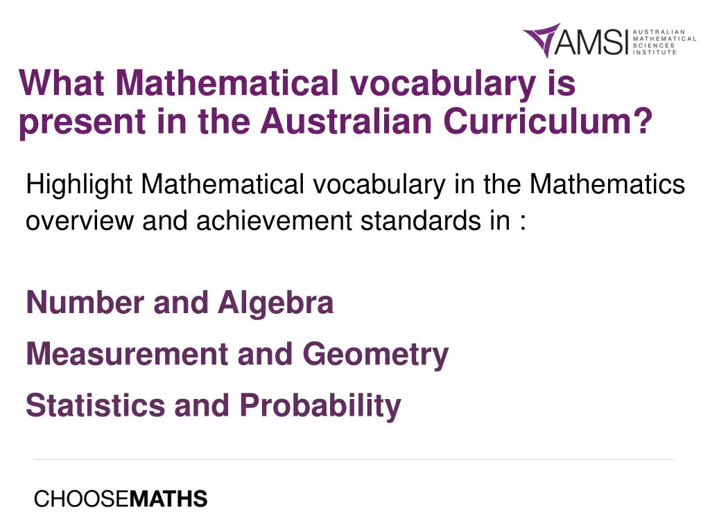 what mathematical vocabulary is present