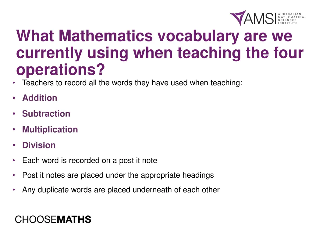 what mathematics vocabulary are we currently