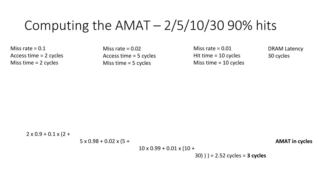 computing the amat 2 5 10 30 90 hits