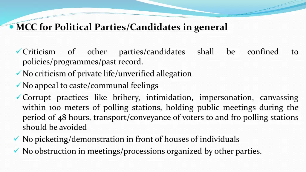 mcc for political parties candidates in general