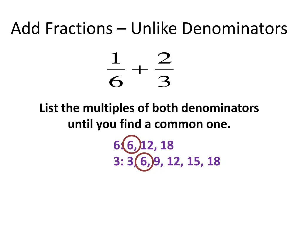 add fractions unlike denominators 1 6