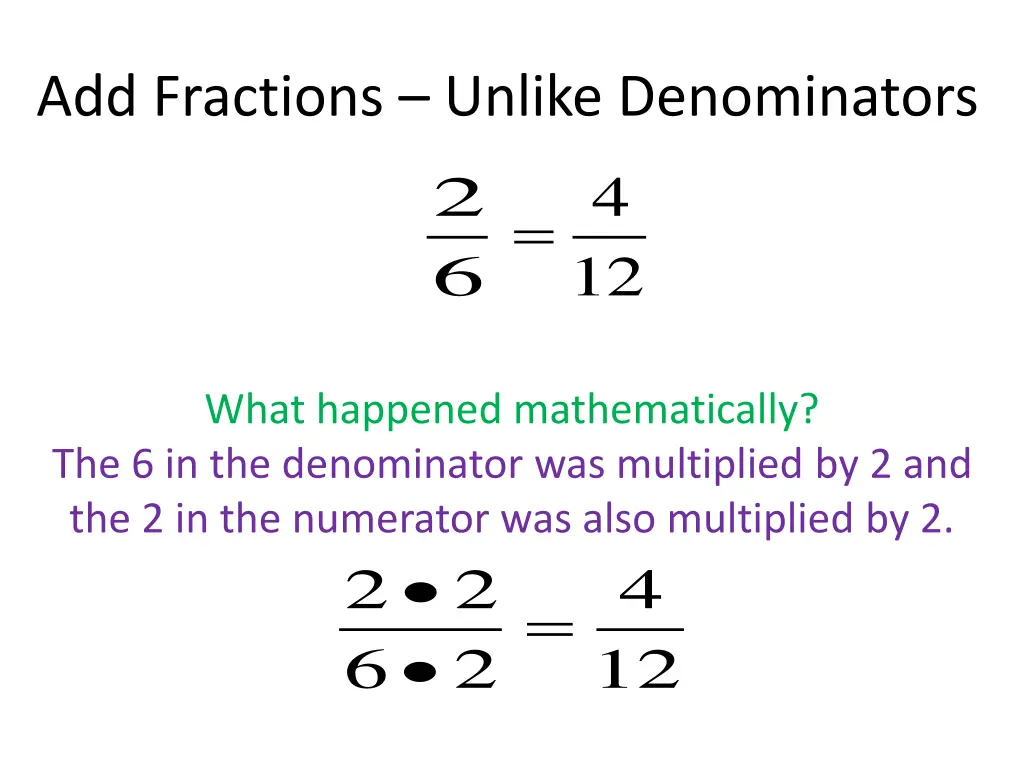 add fractions unlike denominators 2 6 1