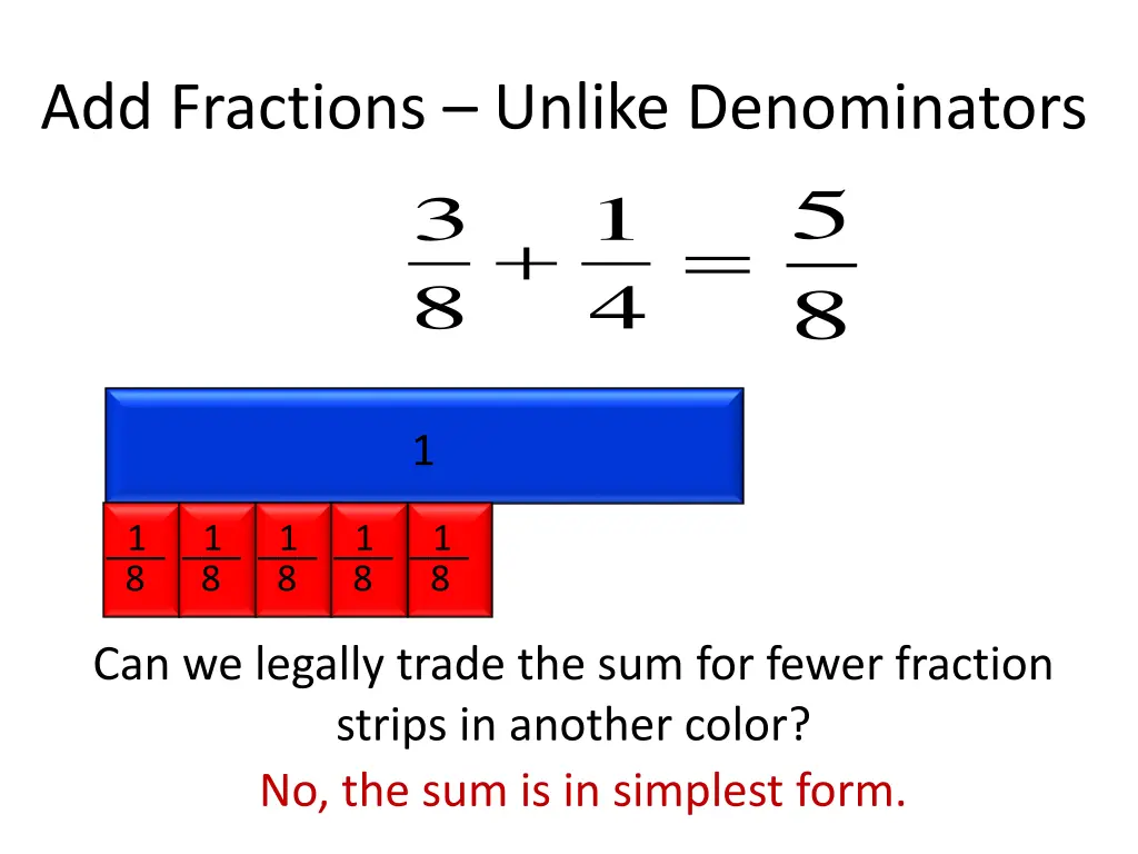 add fractions unlike denominators 3 8 3