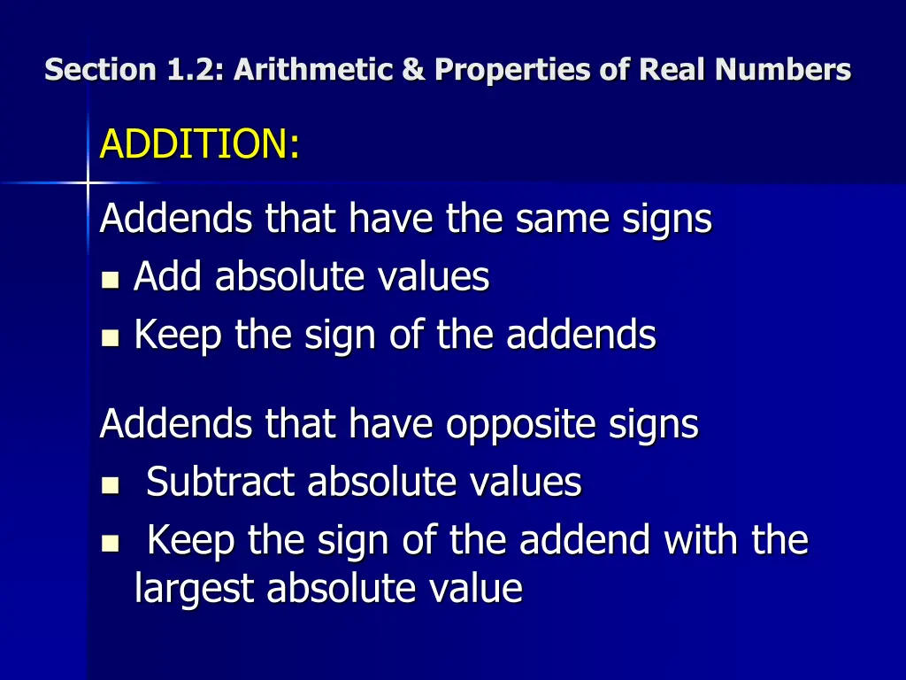 section 1 2 arithmetic properties of real numbers 1