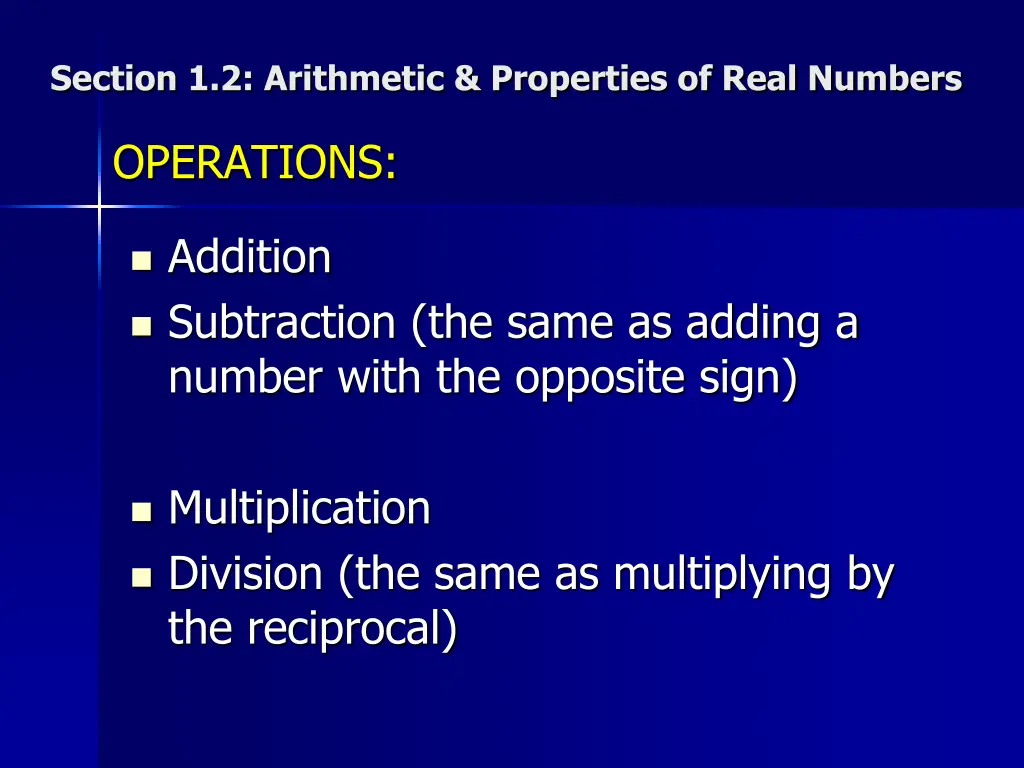 section 1 2 arithmetic properties of real numbers