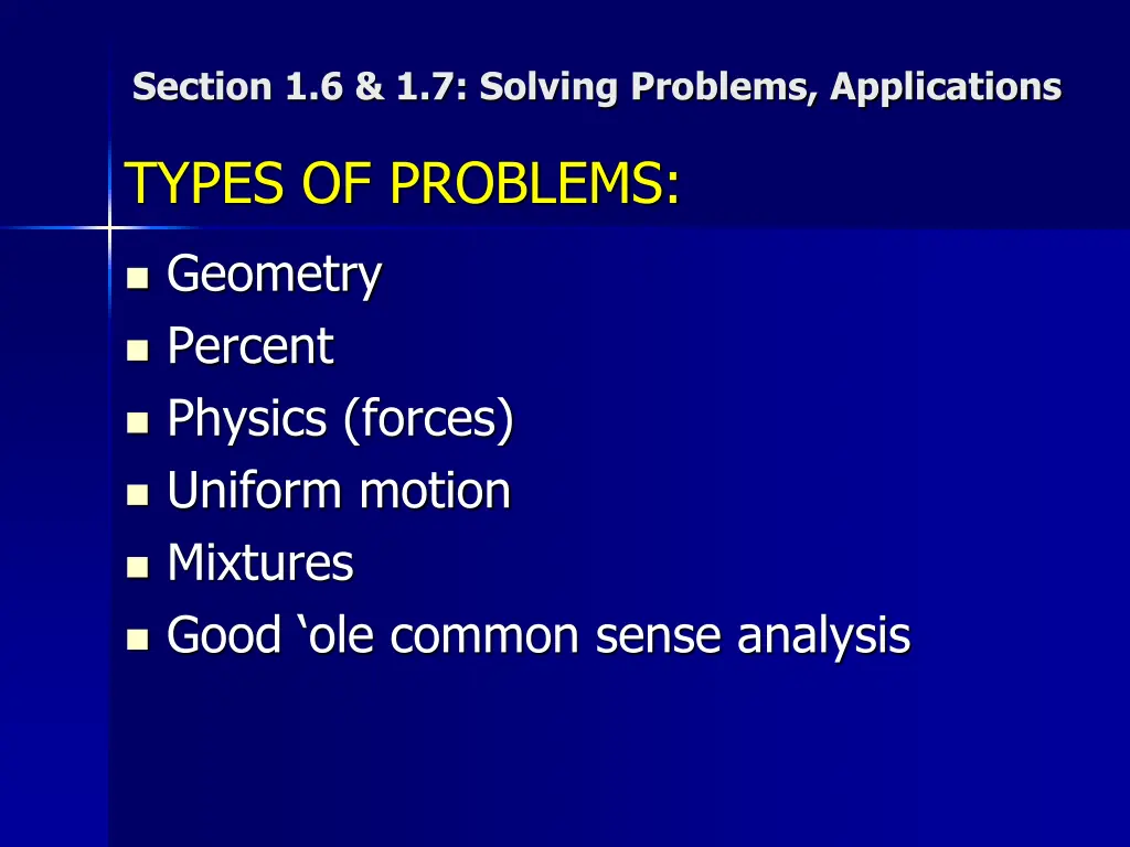 section 1 6 1 7 solving problems applications