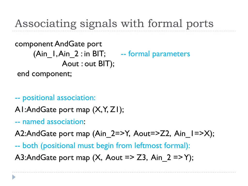 associating signals with formal ports