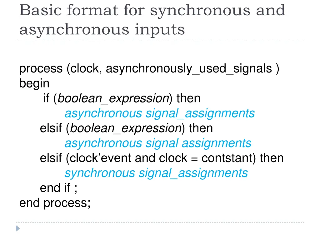 basic format for synchronous and asynchronous