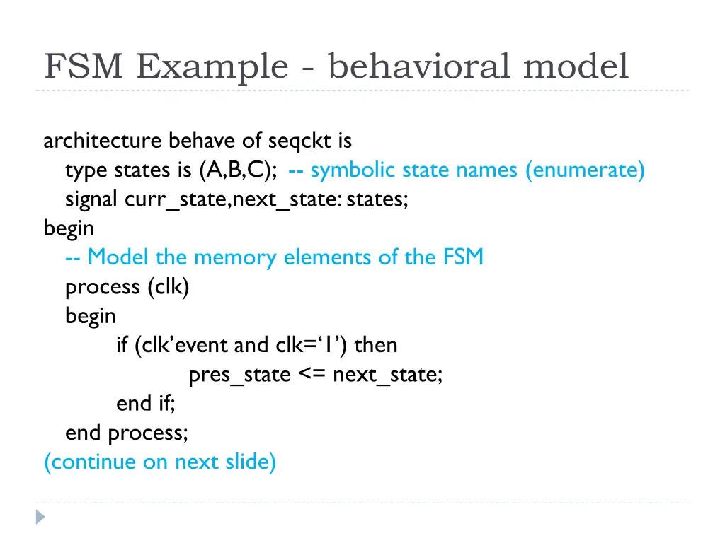 fsm example behavioral model