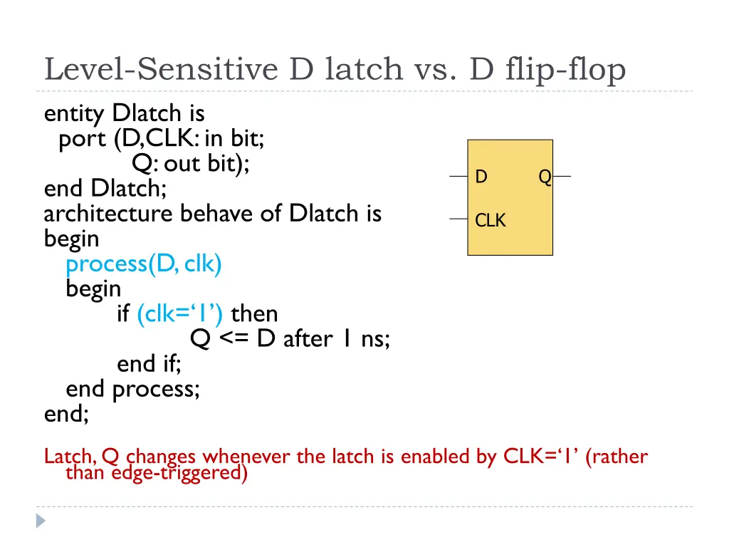 level sensitive d latch vs d flip flop entity