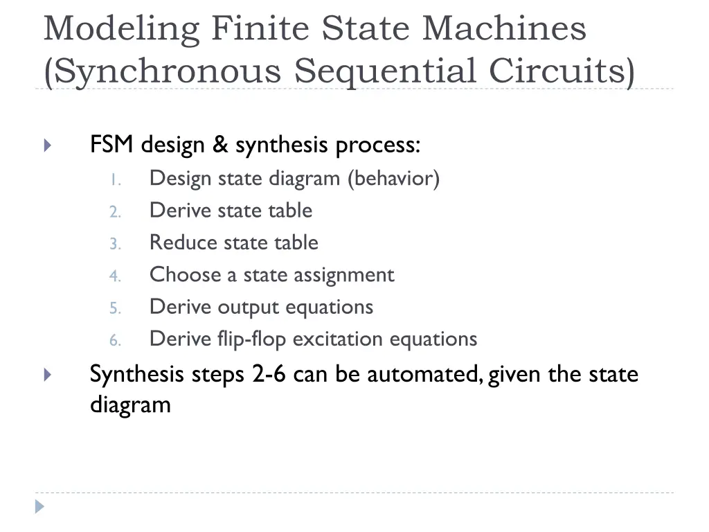 modeling finite state machines synchronous