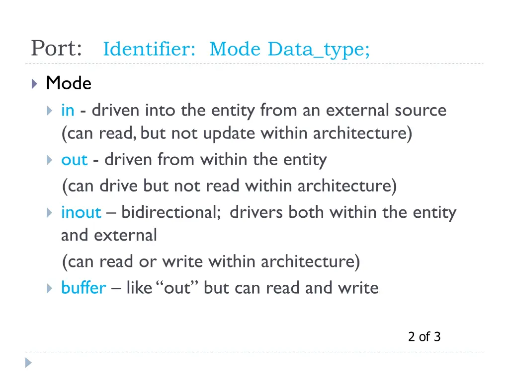 port identifier mode data type 1