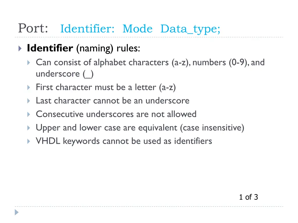 port identifier mode data type