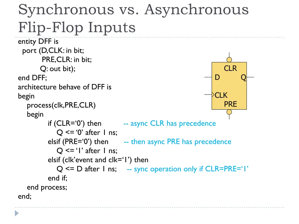 synchronous vs asynchronous flip flop inputs