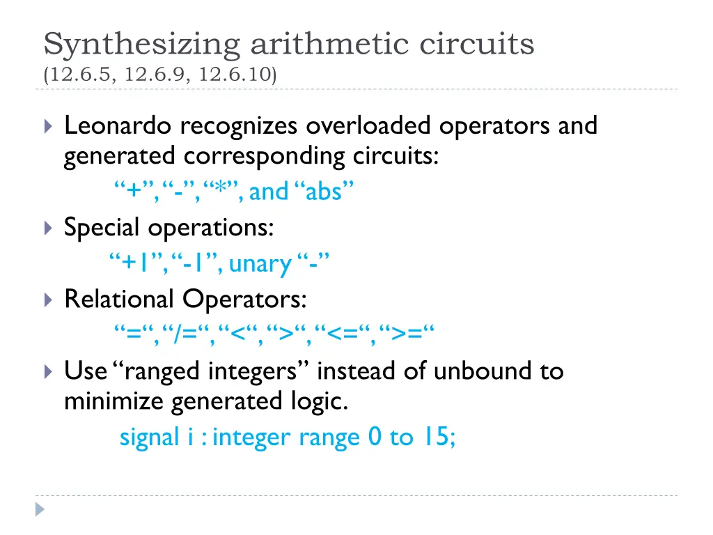 synthesizing arithmetic circuits