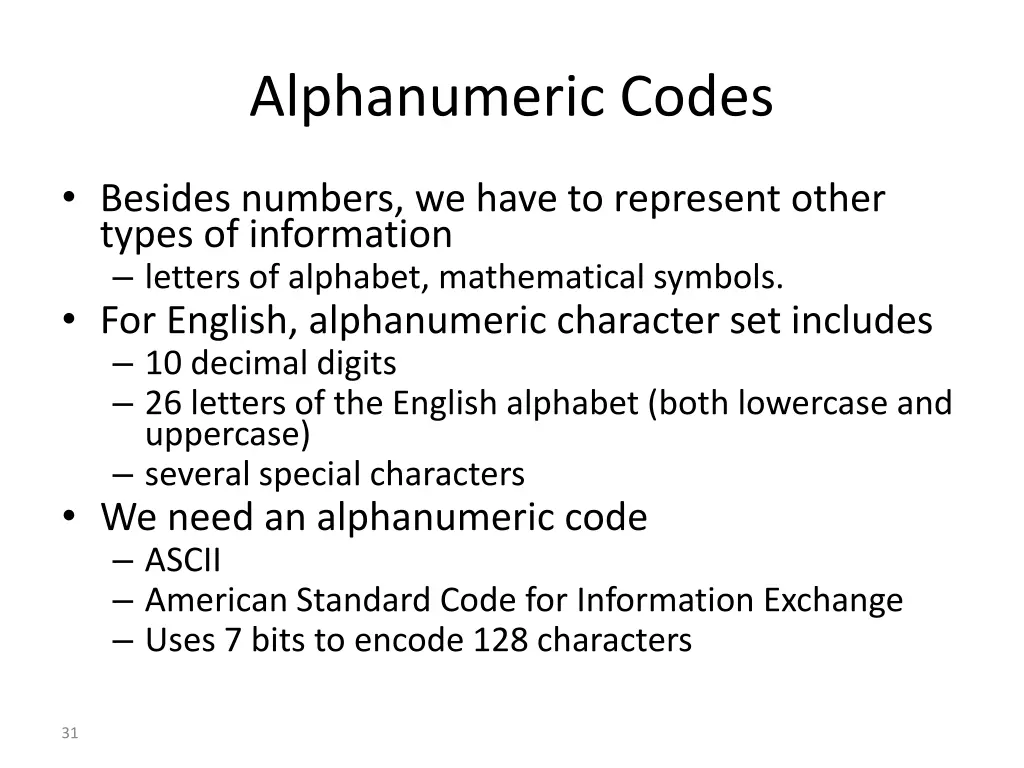 alphanumeric codes