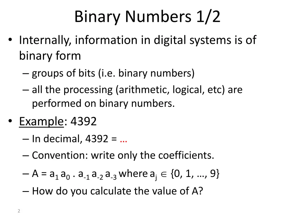 binary numbers 1 2 internally information