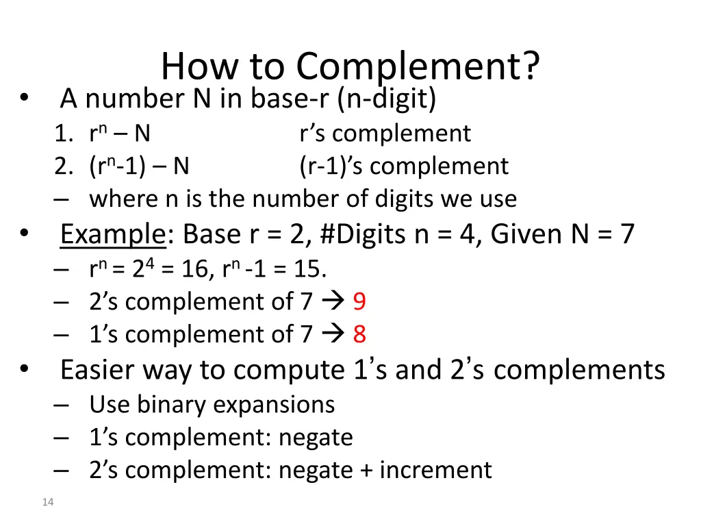 how to complement a number n in base r n digit