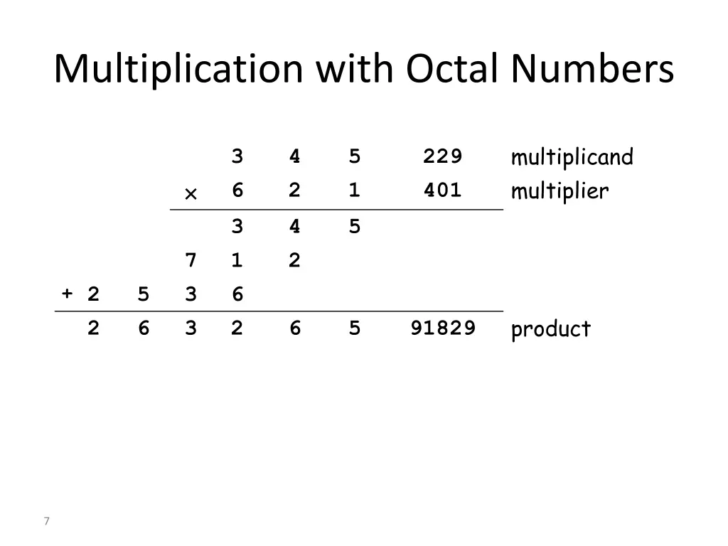 multiplication with octal numbers