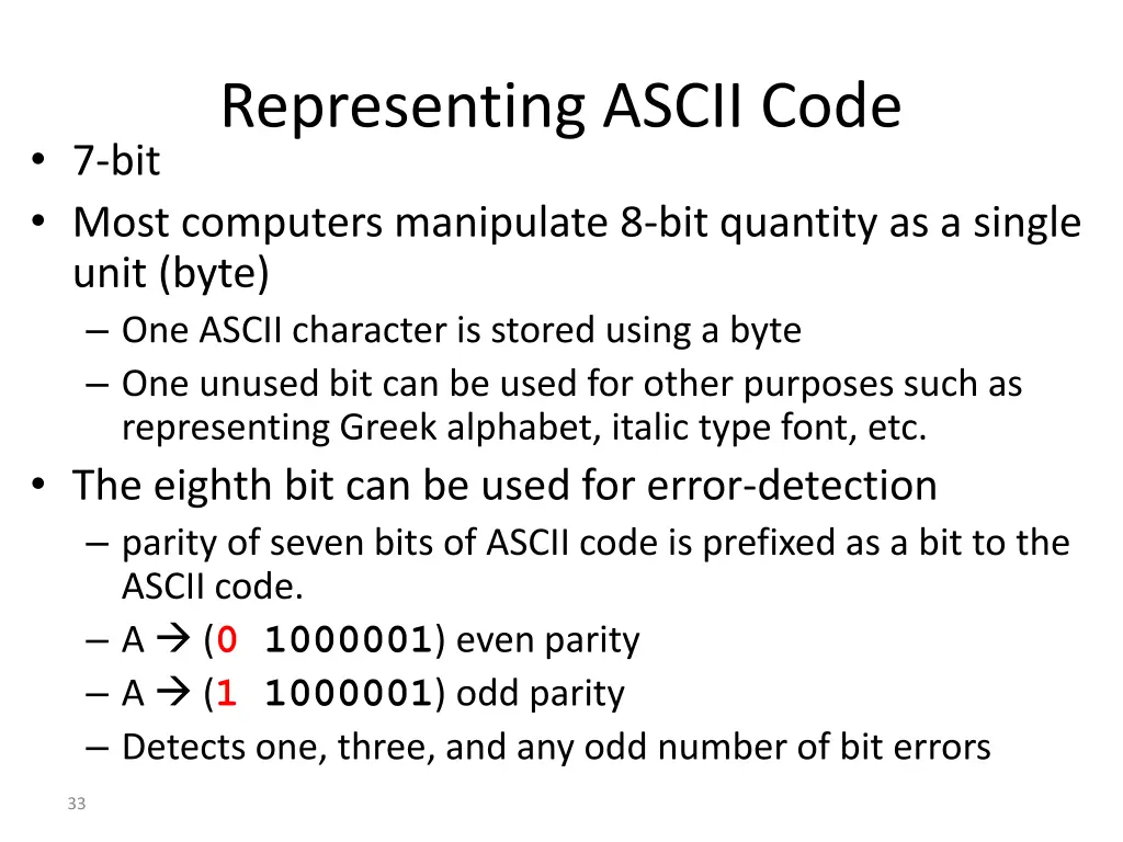 representing ascii code