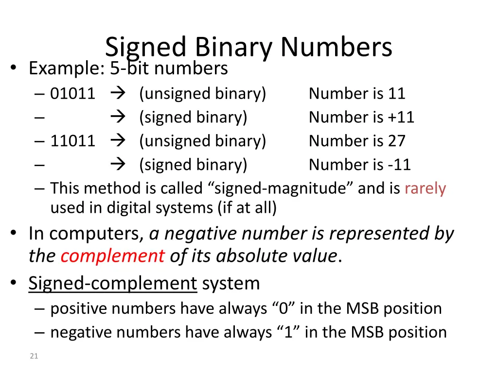 signed binary numbers example 5 bit numbers 01011