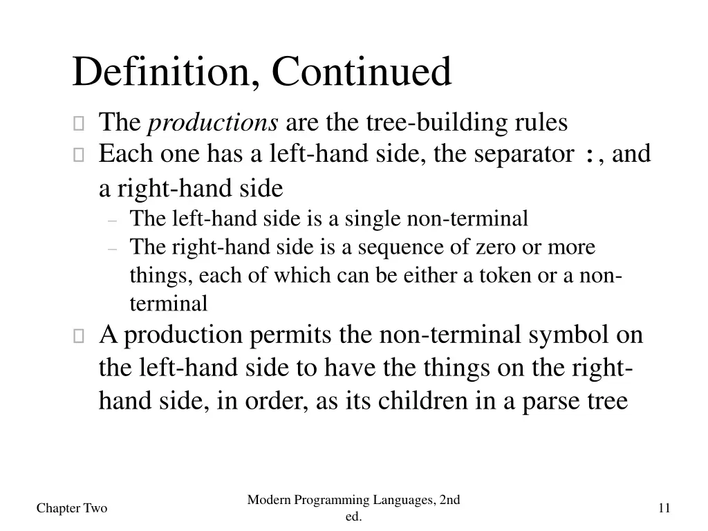 definition continued the productions are the tree