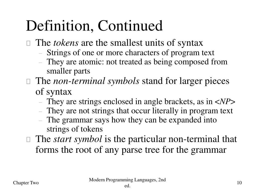 definition continued the tokens are the smallest