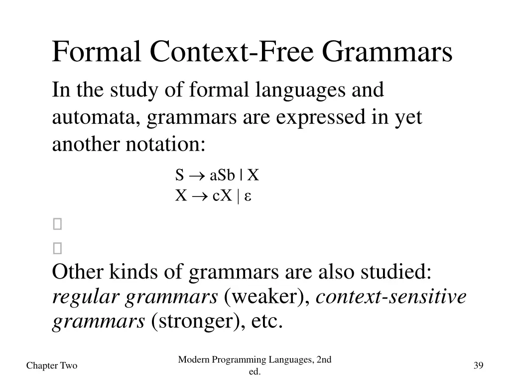 formal context free grammars in the study