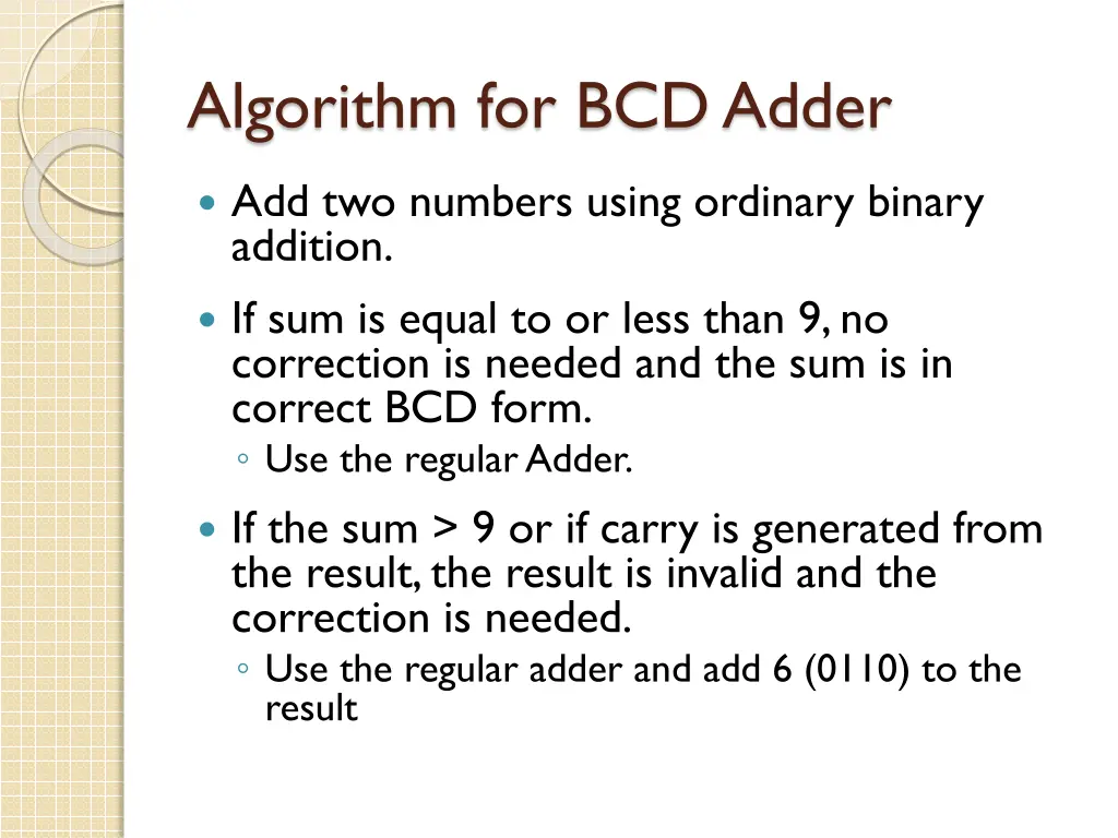 algorithm for bcd adder