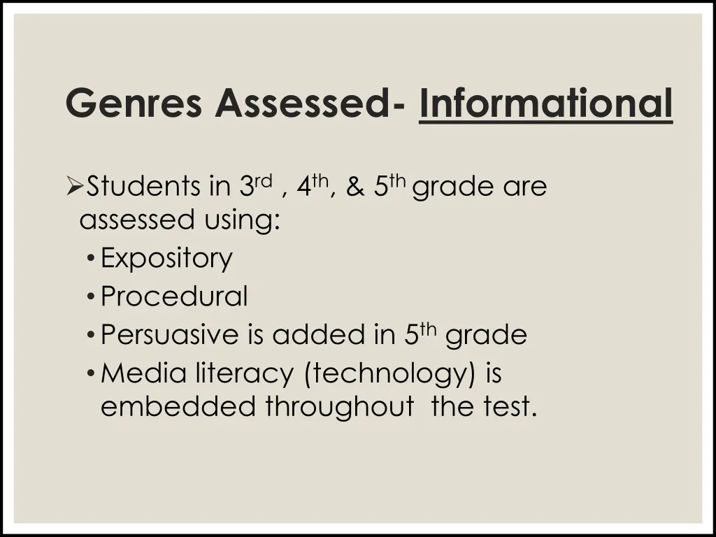 genres assessed informational