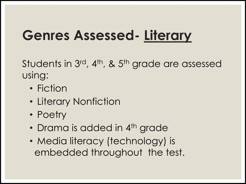 genres assessed literary