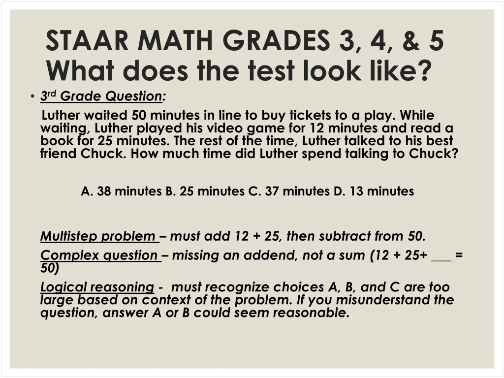 staar math grades 3 4 5 what does the test look