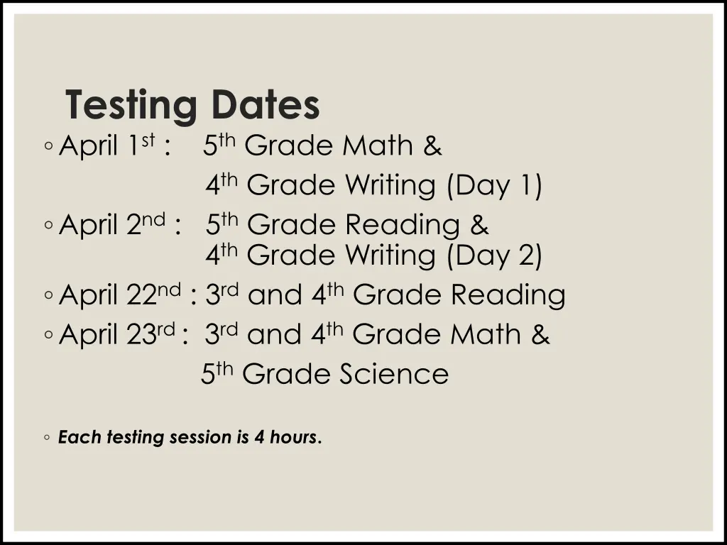 testing dates april 1 st 5 th grade math