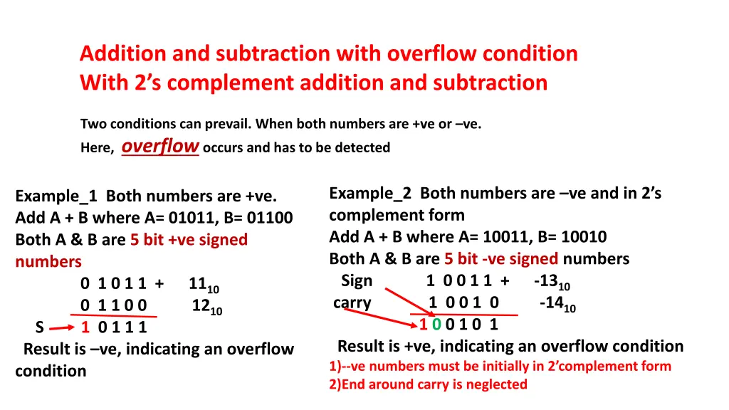 addition and subtraction with overflow condition