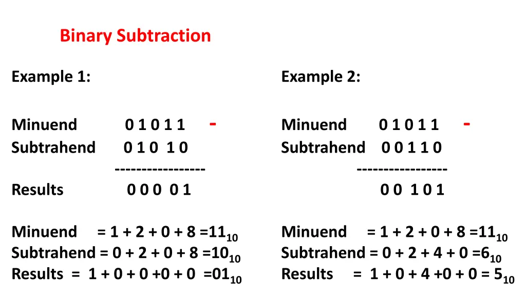 binary subtraction