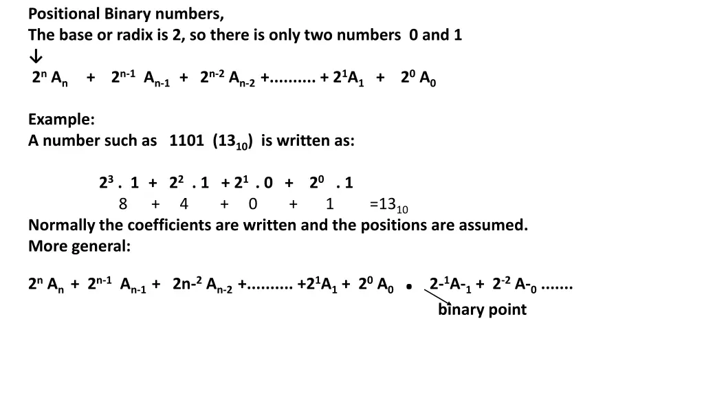 positional binary numbers the base or radix