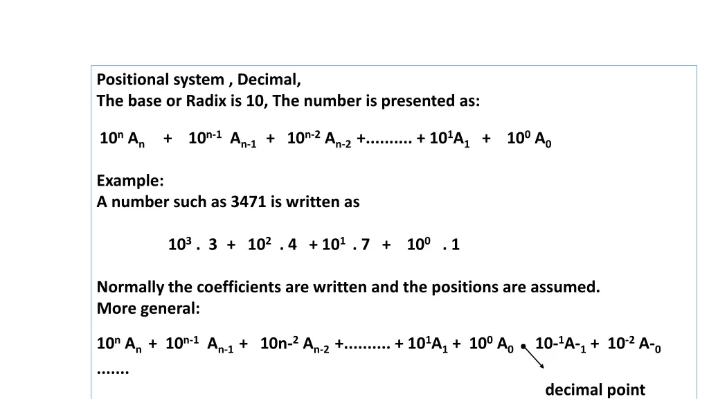 positional system decimal the base or radix