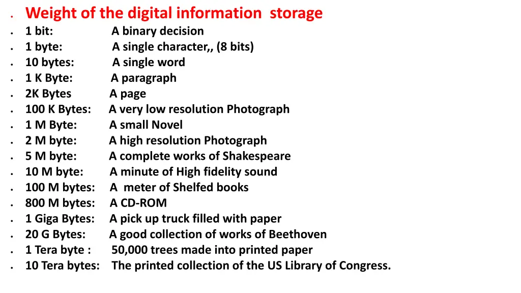 weight of the digital information storage