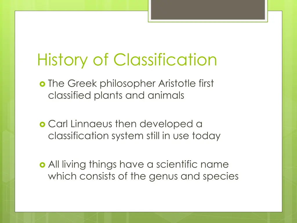 history of classification