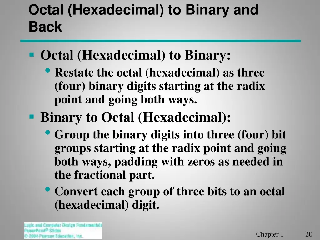 octal hexadecimal to binary and back