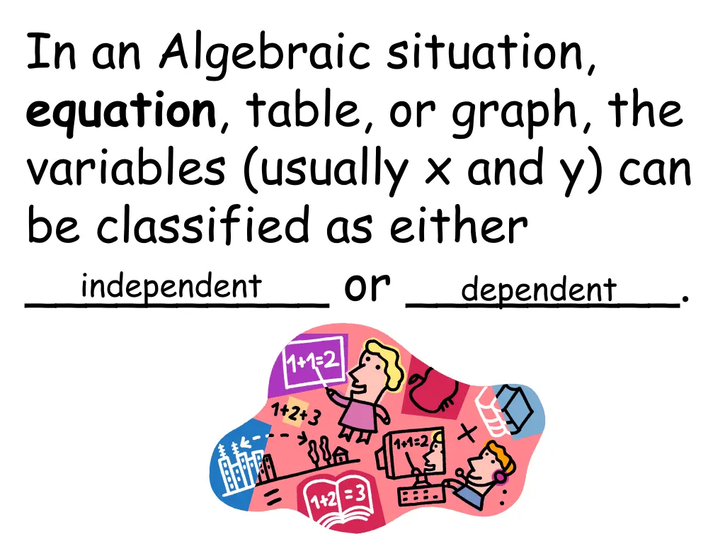 in an algebraic situation equation table or graph